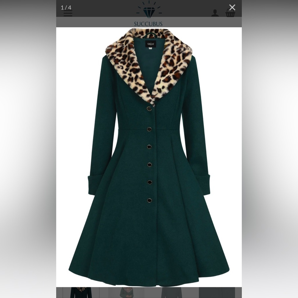 Collectif Saffron Leopard Swing 50’s Coat Green size 12
